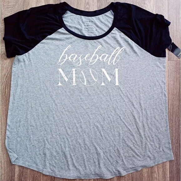 Torrid  Baseball T-Shirt Sz 3X 3 Grey Black Raglan Baseball Mom Graphic Tee New - Picture 6 of 6